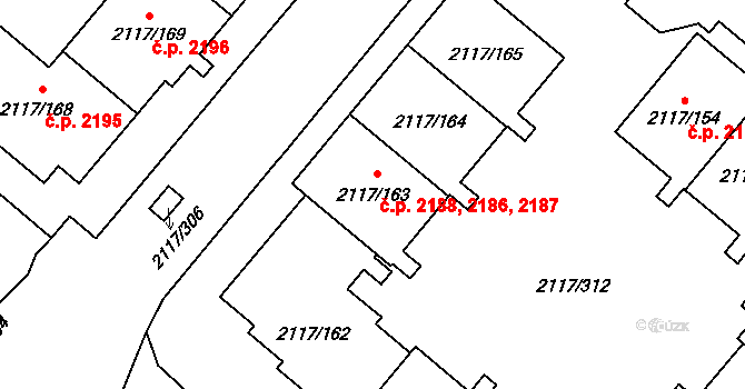 Chodov 2186,2187,2188, Praha na parcele st. 2117/163 v KÚ Chodov, Katastrální mapa