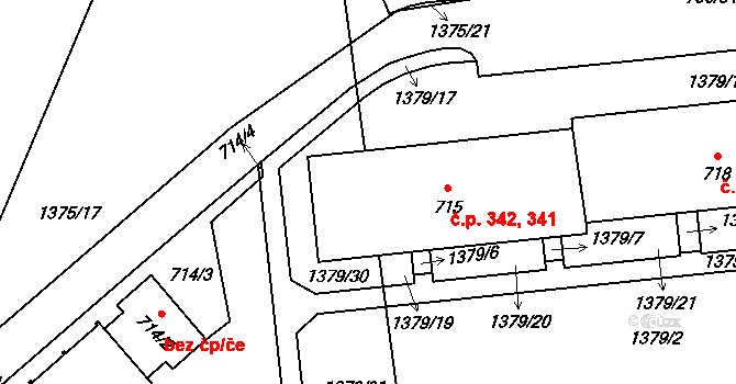 Jince 341,342 na parcele st. 715 v KÚ Jince, Katastrální mapa