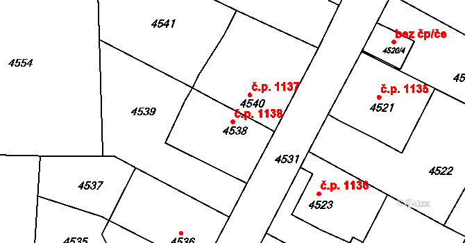 Česká Lípa 1138 na parcele st. 4538 v KÚ Česká Lípa, Katastrální mapa
