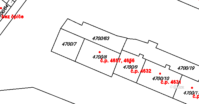 Chomutov 4656,4657 na parcele st. 4700/8 v KÚ Chomutov I, Katastrální mapa