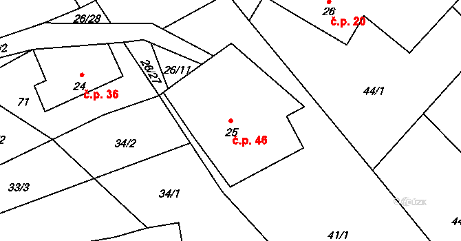 Černousy 46 na parcele st. 25 v KÚ Černousy, Katastrální mapa