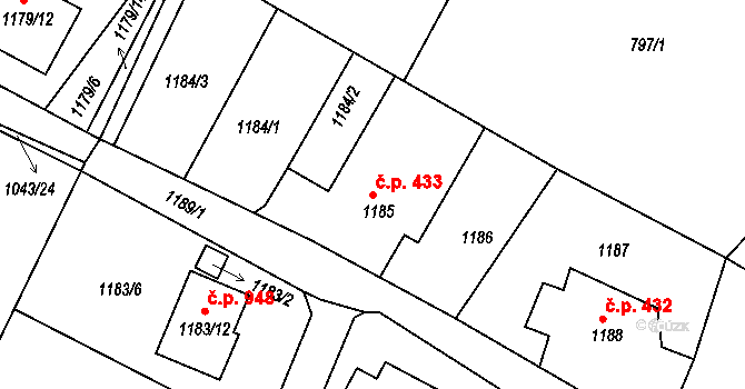 Liberec XIV-Ruprechtice 433, Liberec na parcele st. 1185 v KÚ Ruprechtice, Katastrální mapa