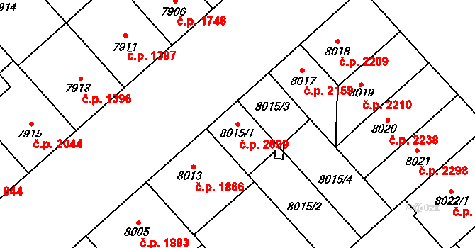 Jižní Předměstí 2699, Plzeň na parcele st. 8015/1 v KÚ Plzeň, Katastrální mapa