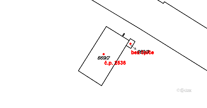 Východní Předměstí 2536, Plzeň na parcele st. 669/2 v KÚ Plzeň, Katastrální mapa