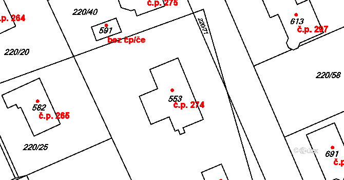 Dolní Libchavy 274, Libchavy na parcele st. 553 v KÚ Dolní Libchavy, Katastrální mapa