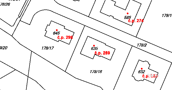 Černý Vůl 289, Statenice na parcele st. 635 v KÚ Statenice, Katastrální mapa
