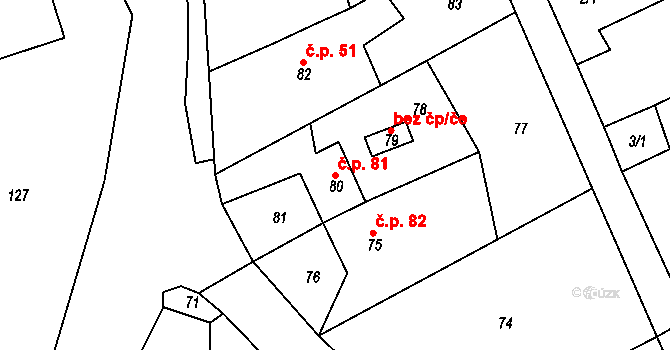 Horní Pochlovice 81, Kaceřov na parcele st. 80 v KÚ Horní Pochlovice, Katastrální mapa