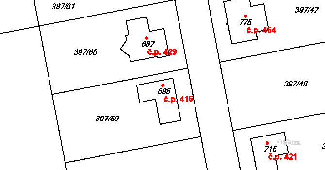Opatovice nad Labem 416 na parcele st. 685 v KÚ Opatovice nad Labem, Katastrální mapa