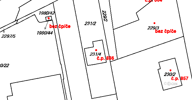 Velká Bystřice 856 na parcele st. 231/4 v KÚ Velká Bystřice, Katastrální mapa