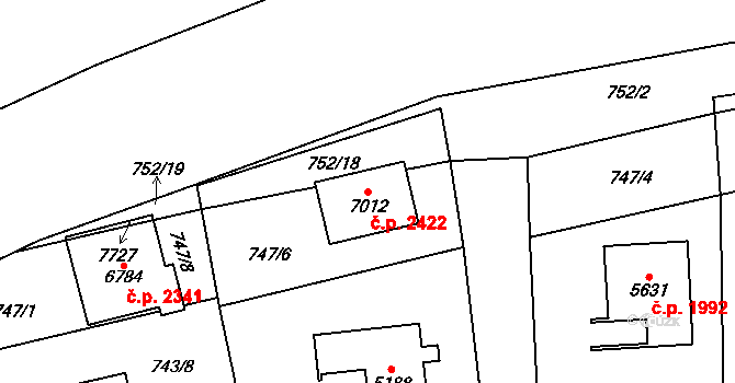 Cheb 2422 na parcele st. 7012 v KÚ Cheb, Katastrální mapa