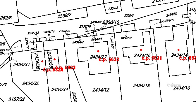 Chomutov 5632 na parcele st. 2434/27 v KÚ Chomutov II, Katastrální mapa