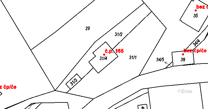 Valtířov 165, Velké Březno na parcele st. 31/4 v KÚ Valtířov nad Labem, Katastrální mapa