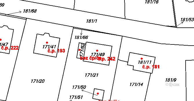Kolová 242 na parcele st. 171/49 v KÚ Kolová, Katastrální mapa