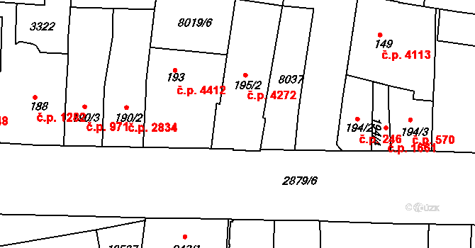 Hodonín 4272 na parcele st. 195/2 v KÚ Hodonín, Katastrální mapa