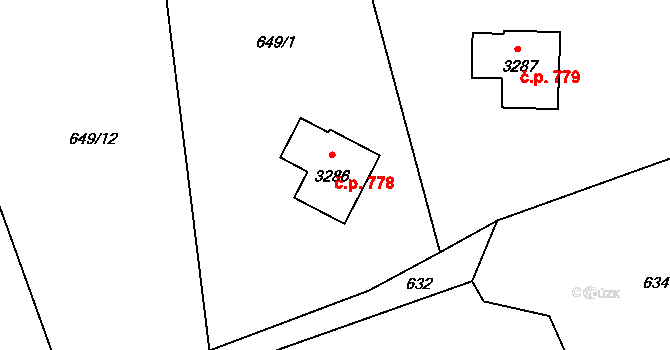 Ostravice 778 na parcele st. 3286 v KÚ Ostravice 1, Katastrální mapa