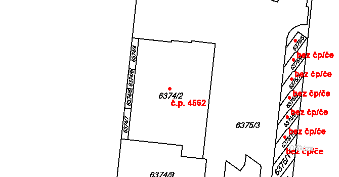 Prostějov 4562 na parcele st. 6374/2 v KÚ Prostějov, Katastrální mapa