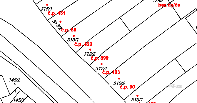 Blatnice pod Svatým Antonínkem 899 na parcele st. 312/2 v KÚ Blatnice pod Svatým Antonínkem, Katastrální mapa