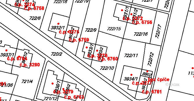 Zlín 6760 na parcele st. 3933/2 v KÚ Zlín, Katastrální mapa