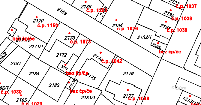 Předměstí 1042, Litoměřice na parcele st. 2174 v KÚ Litoměřice, Katastrální mapa