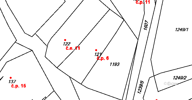 Miroslav 6, Postupice na parcele st. 121 v KÚ Nová Ves u Postupic, Katastrální mapa