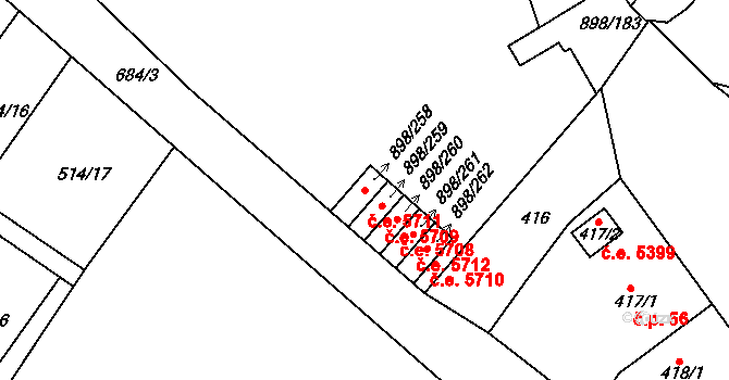 Všebořice 5711, Ústí nad Labem na parcele st. 898/258 v KÚ Všebořice, Katastrální mapa
