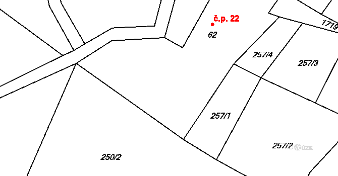Huntířov 22 na parcele st. 62 v KÚ Huntířov u Děčína, Katastrální mapa