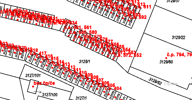Bystřice nad Pernštejnem 555,575 na parcele st. 3128/18 v KÚ Bystřice nad Pernštejnem, Katastrální mapa