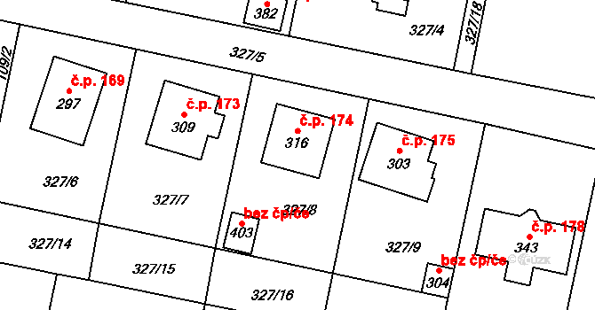 Fryšava pod Žákovou horou 174 na parcele st. 316 v KÚ Fryšava pod Žákovou horou, Katastrální mapa