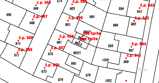Třešť 38692856 na parcele st. 982/2 v KÚ Třešť, Katastrální mapa