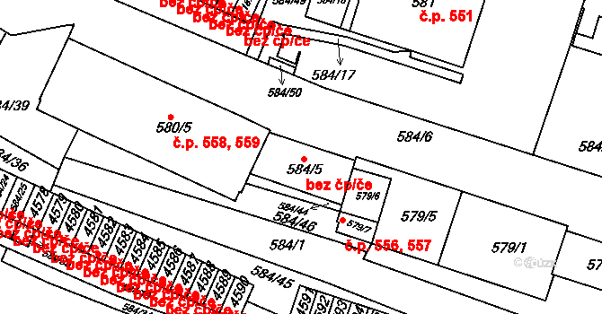 Brno 39473856 na parcele st. 584/5 v KÚ Komín, Katastrální mapa