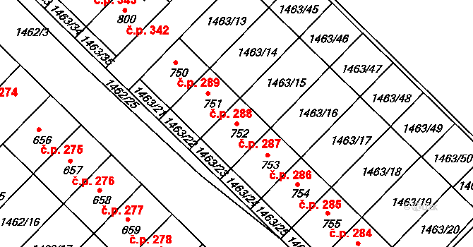 Pozlovice 287 na parcele st. 752 v KÚ Pozlovice, Katastrální mapa