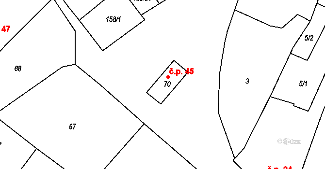 Valtrovice 40971856 na parcele st. 70 v KÚ Valtrovice, Katastrální mapa