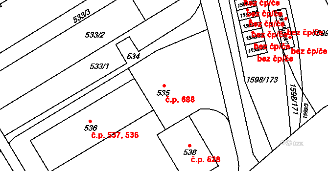 Zbýšov 688 na parcele st. 535 v KÚ Zbýšov u Oslavan, Katastrální mapa