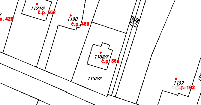 Želechovice nad Dřevnicí 564 na parcele st. 1132/3 v KÚ Želechovice nad Dřevnicí, Katastrální mapa