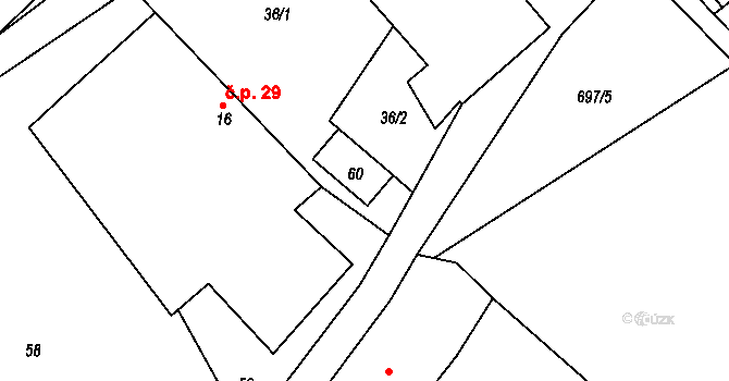 Žirovnice 45258856 na parcele st. 60 v KÚ Vlčetín, Katastrální mapa