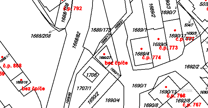 Brno 45559856 na parcele st. 1690/23 v KÚ Jundrov, Katastrální mapa
