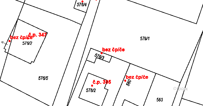 Semice 46485856 na parcele st. 578/3 v KÚ Semice nad Labem, Katastrální mapa