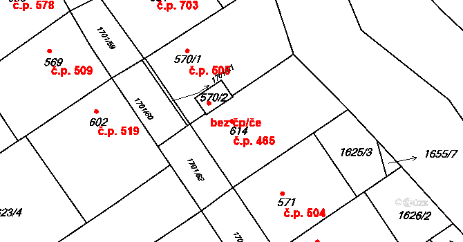 Boršice 465 na parcele st. 614 v KÚ Boršice u Buchlovic, Katastrální mapa