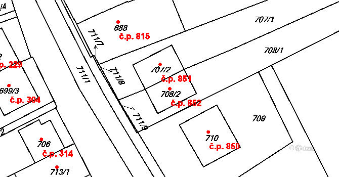 Nivnice 852 na parcele st. 708/2 v KÚ Nivnice, Katastrální mapa