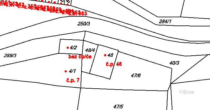 Chanov 46, Obrnice na parcele st. 48 v KÚ Chanov, Katastrální mapa