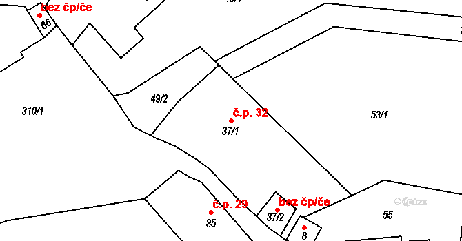 Licoměřice 32, Lipovec na parcele st. 37/1 v KÚ Licoměřice, Katastrální mapa