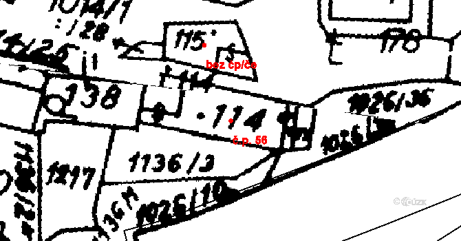 Hrochův Týnec 56 na parcele st. 114 v KÚ Hrochův Týnec, Katastrální mapa