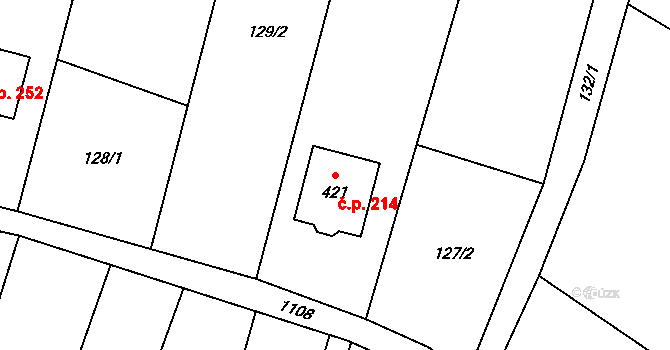 Písečná 214 na parcele st. 421 v KÚ Písečná u Jablunkova, Katastrální mapa