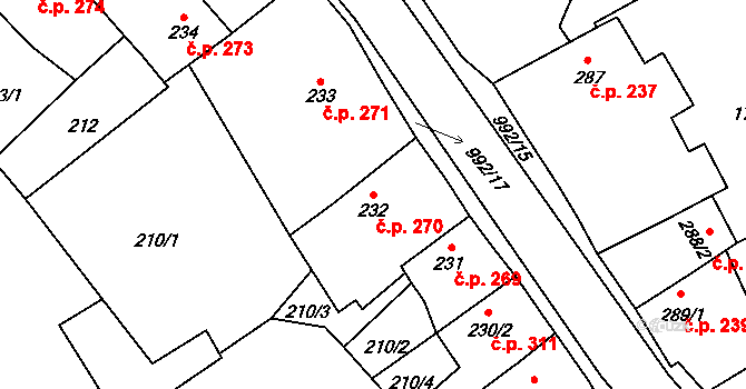 Chrast 270 na parcele st. 232 v KÚ Chrast, Katastrální mapa