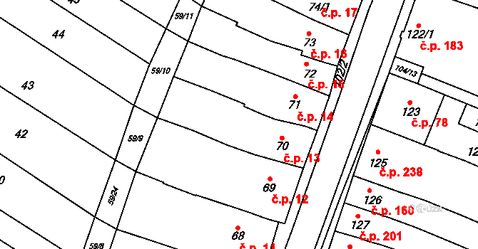 Velešovice 13 na parcele st. 70 v KÚ Velešovice, Katastrální mapa