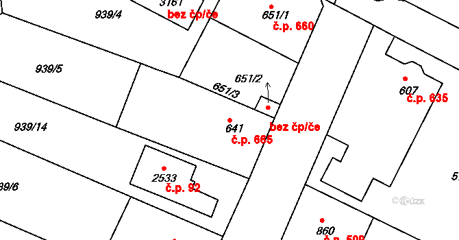 Milevsko 665 na parcele st. 641 v KÚ Milevsko, Katastrální mapa