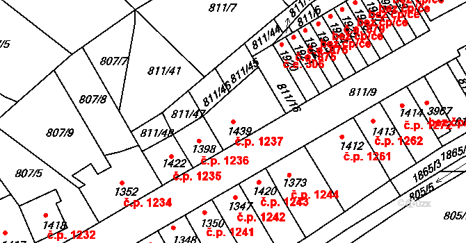Slaný 1237 na parcele st. 1439 v KÚ Slaný, Katastrální mapa