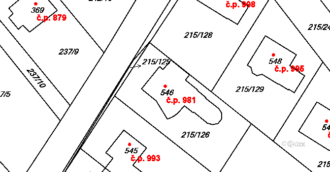 Rudná 981 na parcele st. 546 v KÚ Hořelice, Katastrální mapa