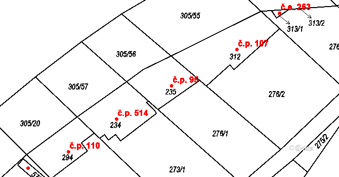 Černolice 95 na parcele st. 235 v KÚ Černolice, Katastrální mapa