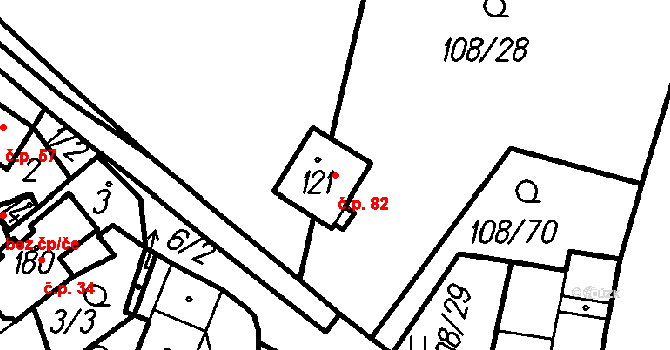 Chlistov 82 na parcele st. 121 v KÚ Chlistov, Katastrální mapa